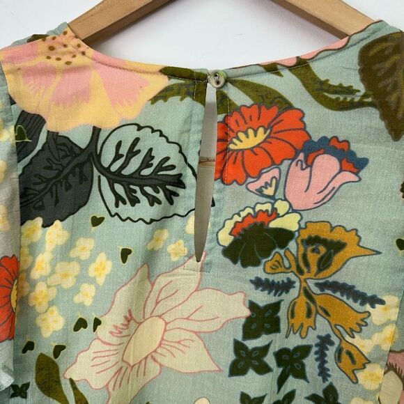 Anthropologie Carolina K Women’s Blue Large Floral Printed Pullover Blouse - Picture 12 of 14